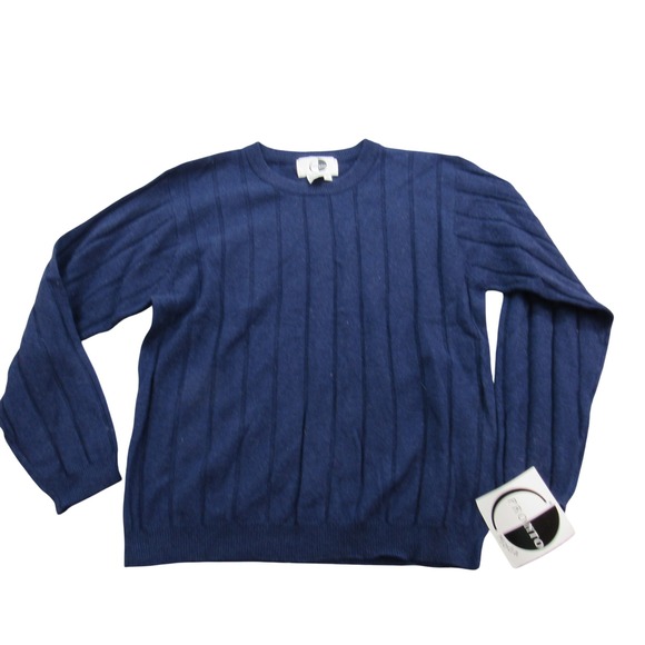 Pronto Moda Mens Merino Wool Sweater Ribbed Knit Blue Crew Neck Medium M - Picture 1 of 8